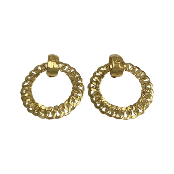 CHANEL Vintage Coco Mark Logo 93P Hoop Earrings Ear Cuff Accessories Gold 23344 - Picture 1 of 6